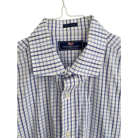 Vineyard Vines Men's Button Down Blue White Plaid Check Dress Shirt Classic Fit - Picture 3 of 6